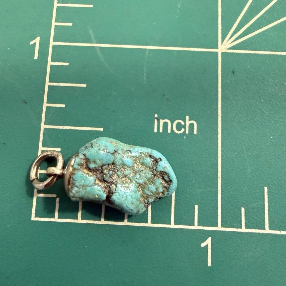 Vintage Natural Turquoise Chunk Nugget Charm Pendant With Ring 1950's - Picture 3 of 4